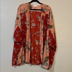 Umgee Peach & Red Floral Kimono Size XL/1XL